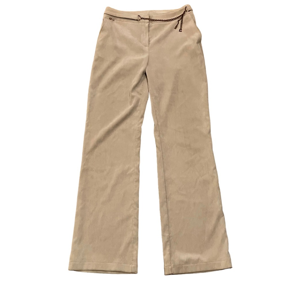 St John Sport Tan Corduroy Slacks with Chain Accent